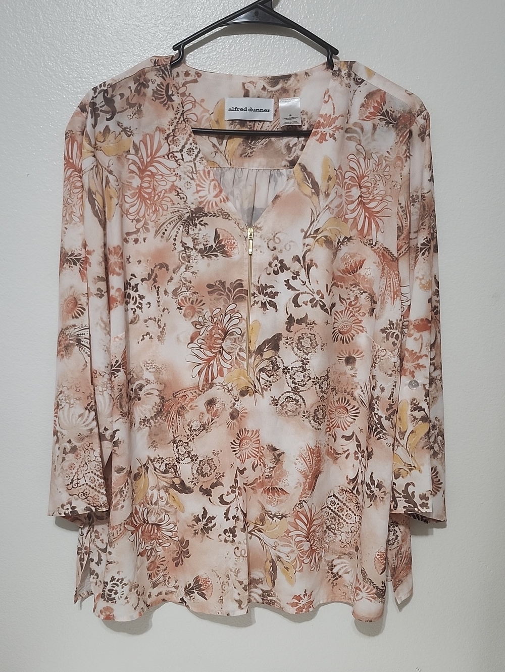 Alfred Dunner Neutral Floral Zip-Front Women's Top